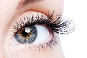 Hyaluronic acid benefits, dry eyes, clear eyes, Beauty female eye with curl long false eyelashes