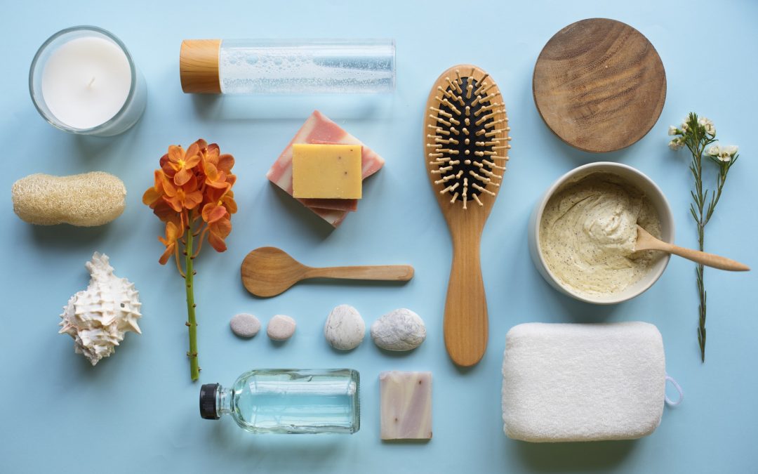 Skincare aromatherapy objects flatlay